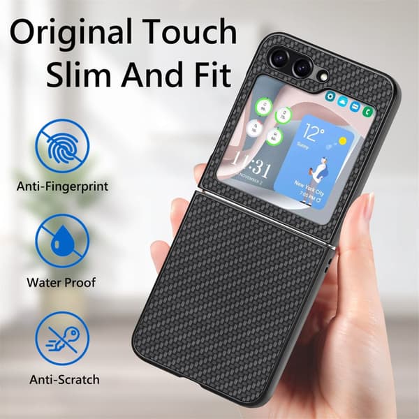 INF Hiilikuitukuvioinen takakansityyppinen puhelinkuori Samsung Galaxy Z Flip -puhelimelle Samsung Galaxy Z Flip 5