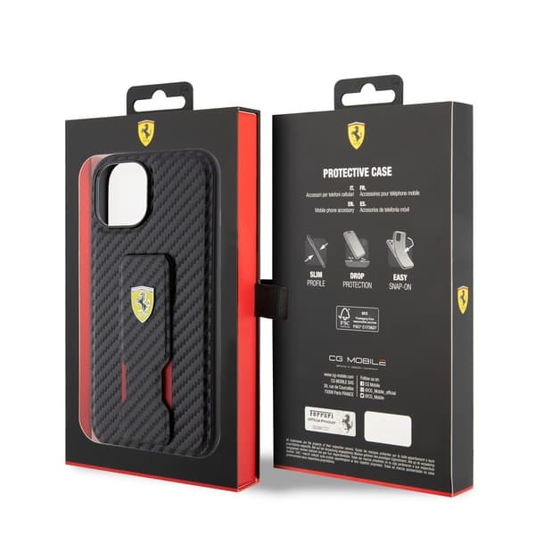 Ferrari iPhone 15 Kuori Grip Stand Function Musta