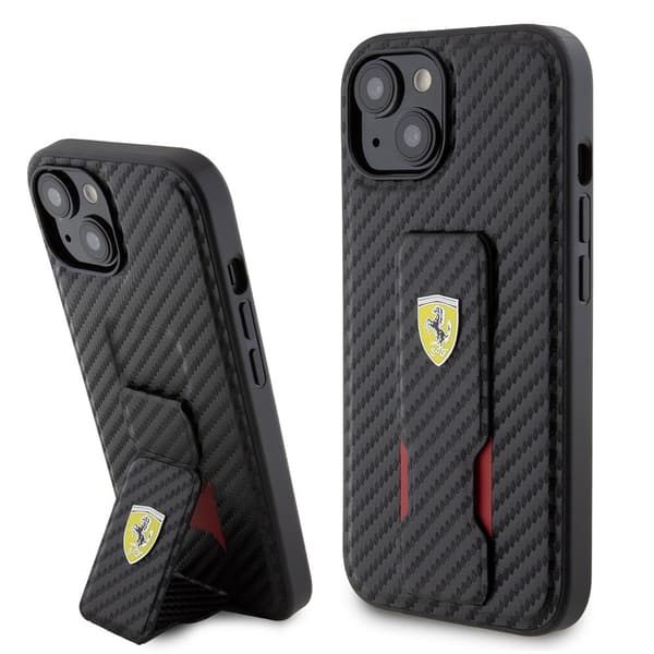 Ferrari iPhone 15 Kuori Grip Stand Function Musta