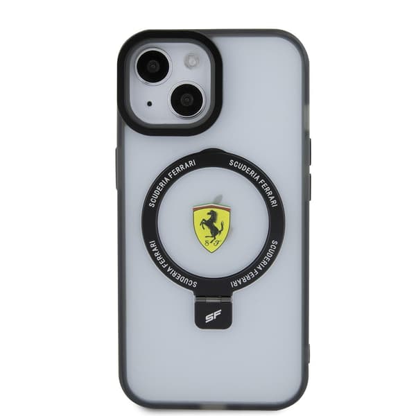 Ferrari iPhone 15 Kuori Ring Stand MagSafe Musta