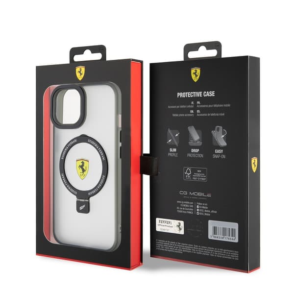 Ferrari iPhone 15 Kuori Ring Stand MagSafe Musta