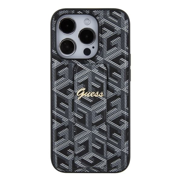 Guess iPhone 15 Pro Kuori G Cube Grip Stand Musta
