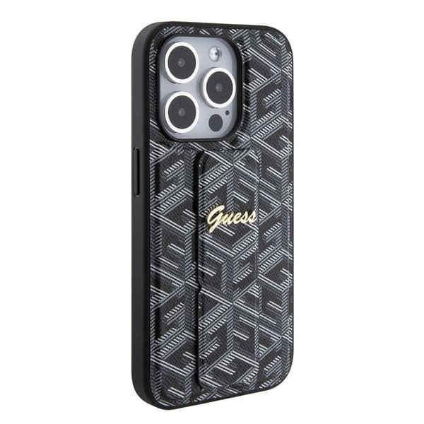 Guess iPhone 15 Pro Kuori G Cube Grip Stand Musta