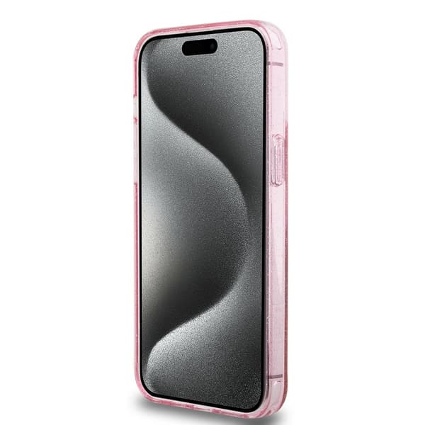 Guess iPhone 15 Pro Max Skal Ring Stand Glitter MagSafe Rosa