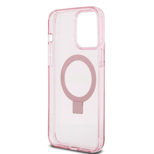 Guess iPhone 15 Pro Max Skal Ring Stand Glitter MagSafe Rosa