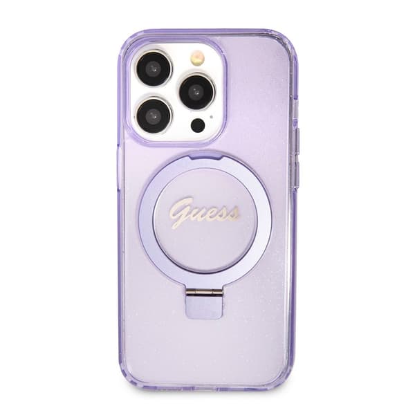 Guess iPhone 15 Pro Max Cover Ring Stand Glitter MagSafe Lilla