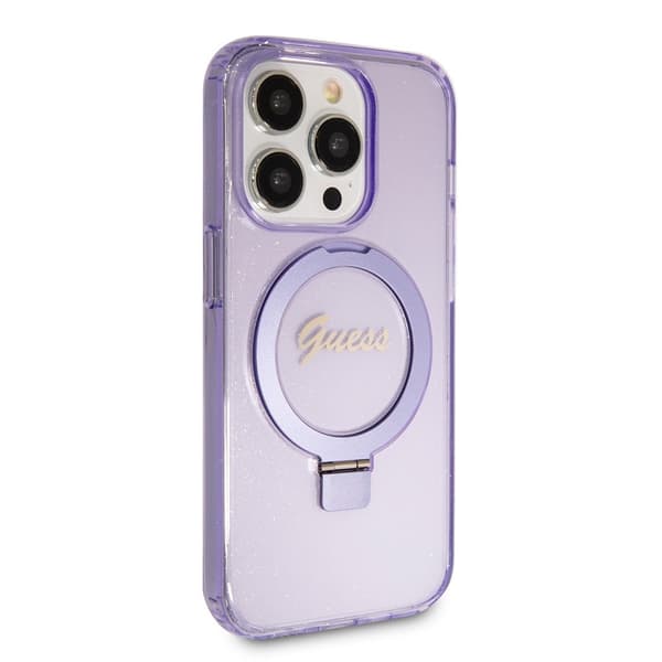 Guess iPhone 15 Pro Max Cover Ring Stand Glitter MagSafe Lilla