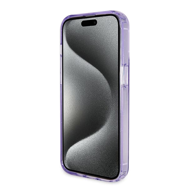 Guess iPhone 15 Pro Max Cover Ring Stand Glitter MagSafe Lilla