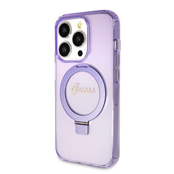 Guess iPhone 15 Pro Max Cover Ring Stand Glitter MagSafe Lilla