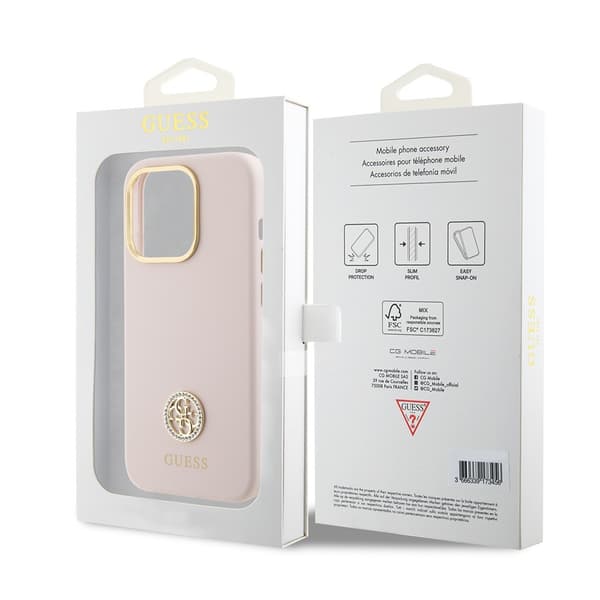 Guess iPhone 15 Pro Kuori Liquid Silicone Metal Logo Vaaleanpunainen