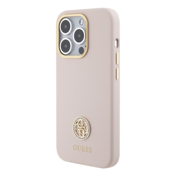 Guess iPhone 15 Pro Kuori Liquid Silicone Metal Logo Vaaleanpunainen