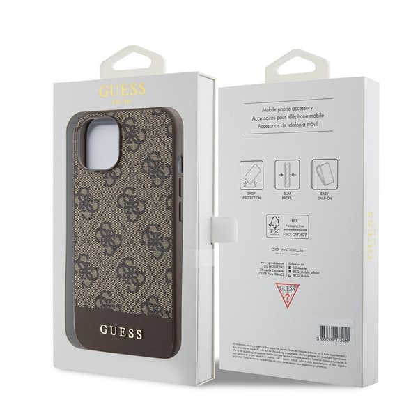 Guess iPhone 15 Kuori Bottom Stripe MagSafe Ruskea