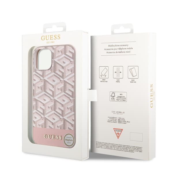 Guess iPhone 15 Kuori G Cube MagSafe Vaaleanpunainen