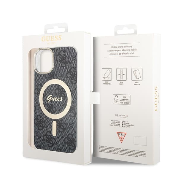 Guess iPhone 15 Kuori 4G Pattern MagSafe Musta