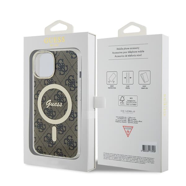 Guess iPhone 15 Skal 4G Pattern MagSafe Brun