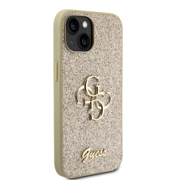 Guess iPhone 15 Skal Fixed Glitter Guld
