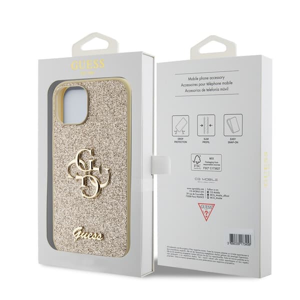 Guess iPhone 15 Skal Fixed Glitter Guld