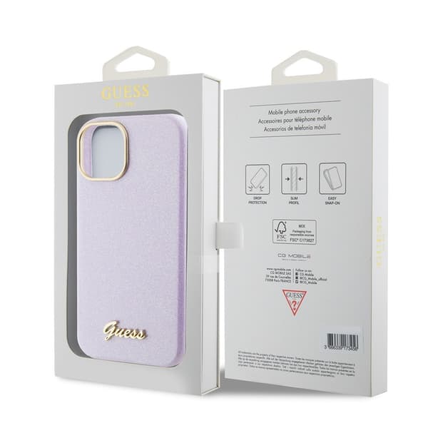 Guess iPhone 15 Cover Full Glitter Wrapped Lilac