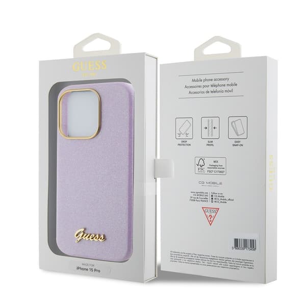Guess iPhone 15 Pro Skal Full Glitter Wrapped Lilac