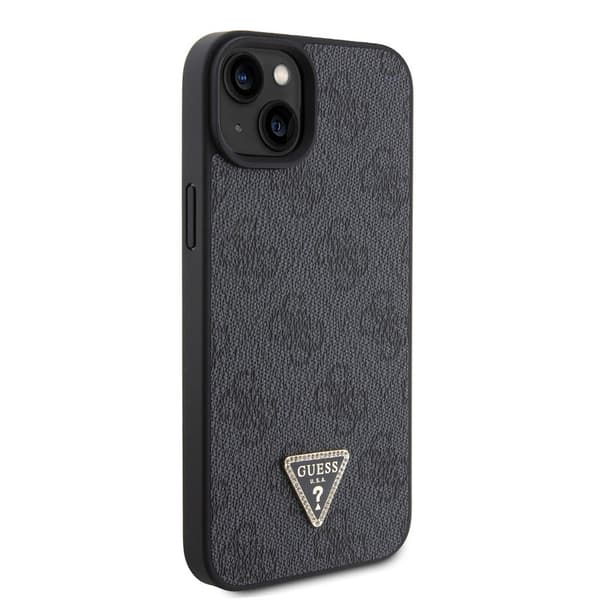 Guess iPhone 15 Kuori Metal Logo Strass Crossbody Strap Musta