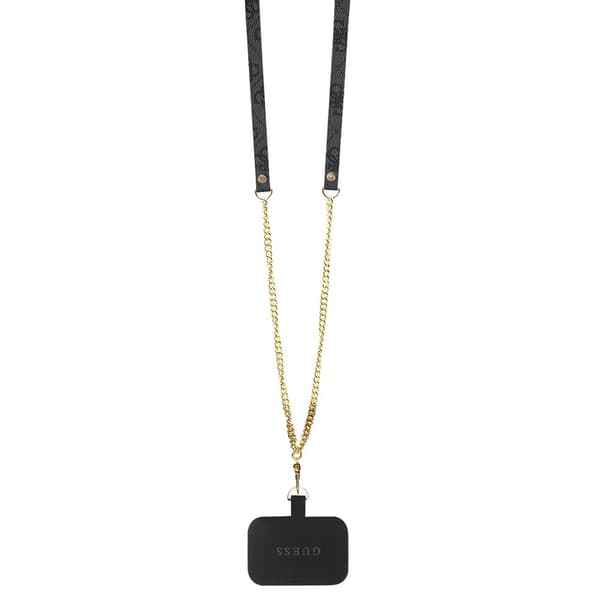 Guess iPhone 15 Kuori Metal Logo Strass Crossbody Strap Musta