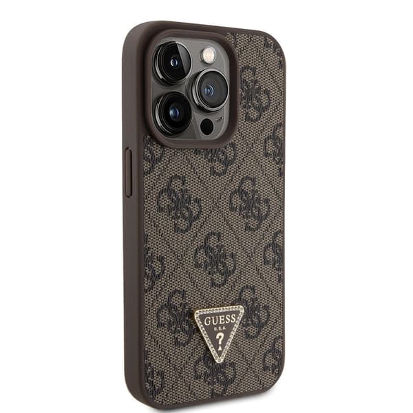 Guess iPhone 15 Pro Skal Metal Logo Strass Crossbody Strap Brun