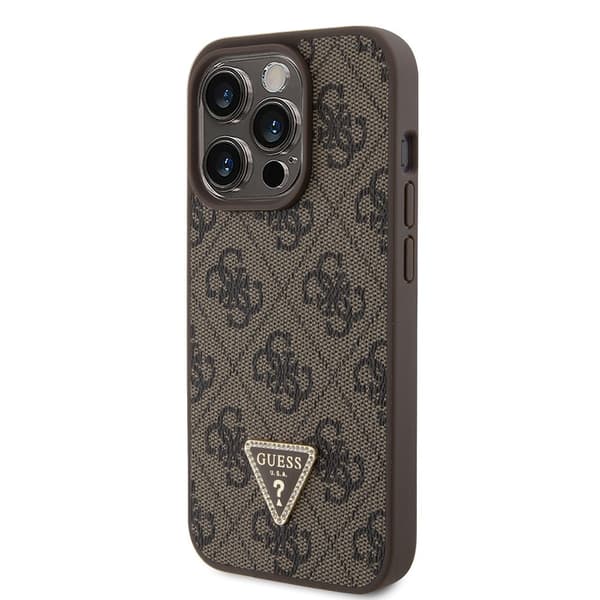 Guess iPhone 15 Pro Skal Metal Logo Strass Crossbody Strap Brun