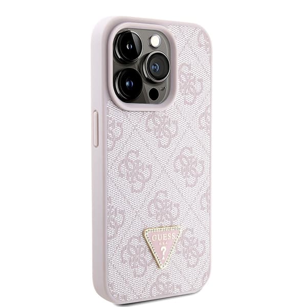 Guess iPhone 15 Pro Cover Metal Logo Strass Crossbody Strap Lyserød