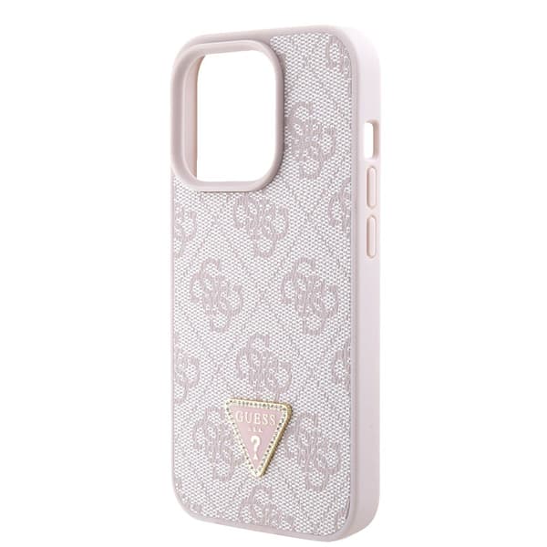 Guess iPhone 15 Pro Cover Metal Logo Strass Crossbody Strap Lyserød