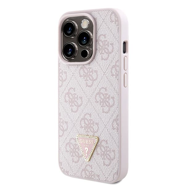 Guess iPhone 15 Pro Cover Metal Logo Strass Crossbody Strap Lyserød