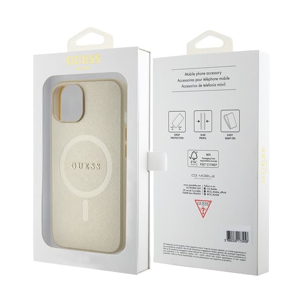 Guess iPhone 15 Cover Saffiano MagSafe Beige