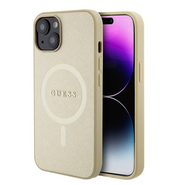 Guess iPhone 15 Cover Saffiano MagSafe Beige
