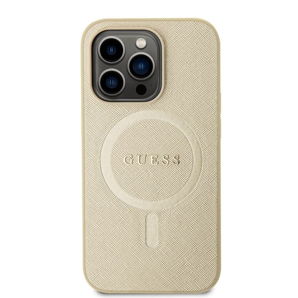 Guess iPhone 15 Pro Skal Saffiano MagSafe Beige