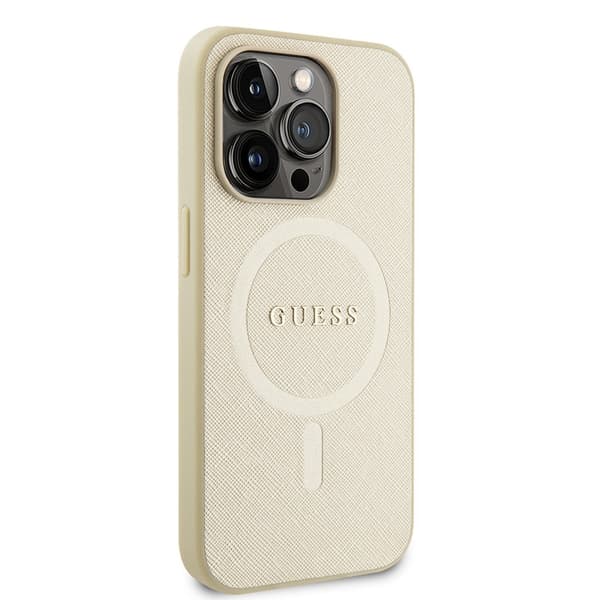 Guess iPhone 15 Pro Skal Saffiano MagSafe Beige