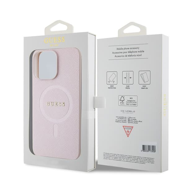 Guess iPhone 15 Pro Max Kuori Saffiano MagSafe Vaaleanpunainen