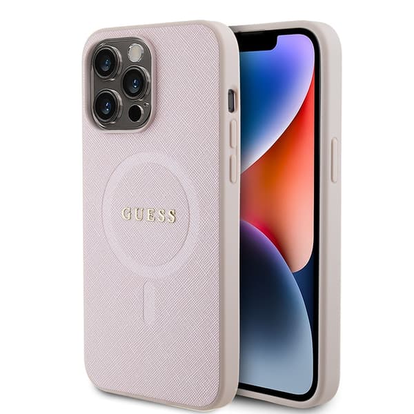 Guess iPhone 15 Pro Max Kuori Saffiano MagSafe Vaaleanpunainen