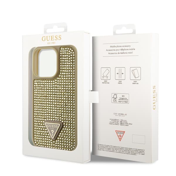 Guess iPhone 15 Pro Kuori Rhinestone Kulta