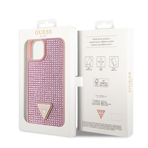 Guess iPhone 15 Skal Rhinestone Rosa