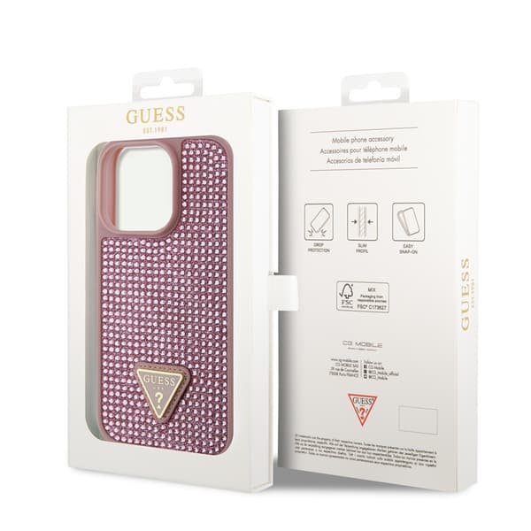 Guess iPhone 15 Pro Skal Rhinestone Rosa