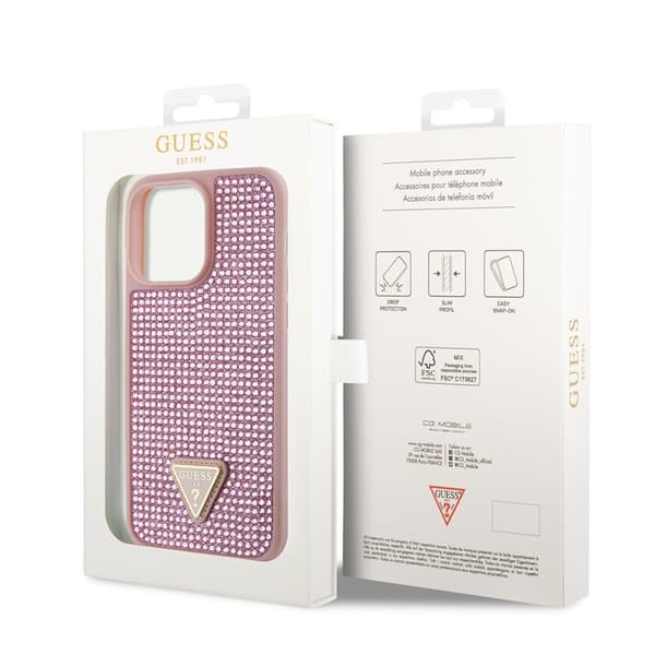 Guess iPhone 15 Pro Max Kuori Rhinestone Vaaleanpunainen