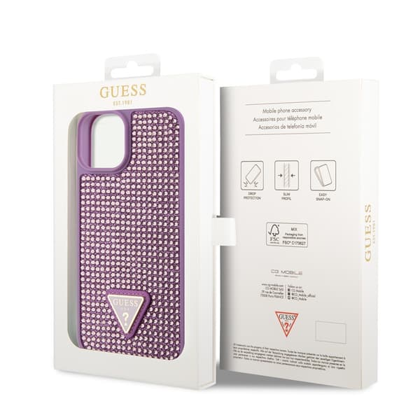 Guess iPhone 15 Kuori Rhinestone Violetti
