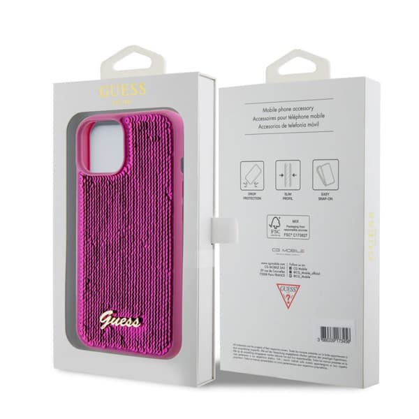 Guess iPhone 15 Skal Sequin Fuschia