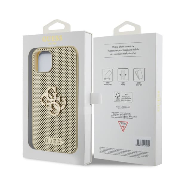 Guess iPhone 15 Kuori Perforated Glitter Kulta