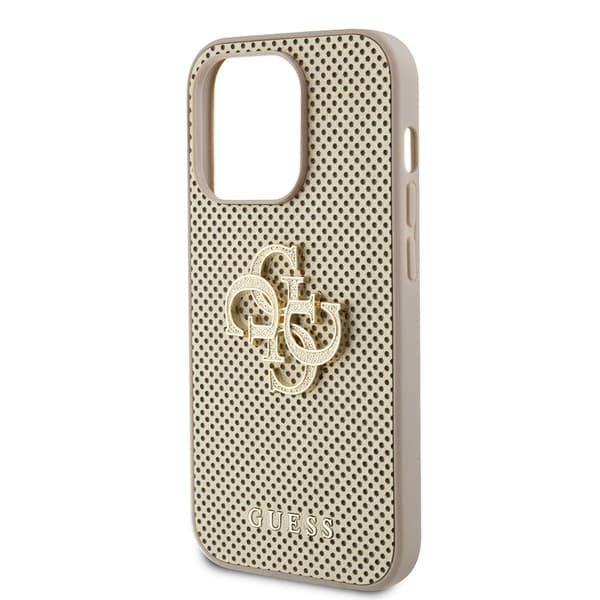 Guess iPhone 15 Pro Cover Perforated Glitter Guld