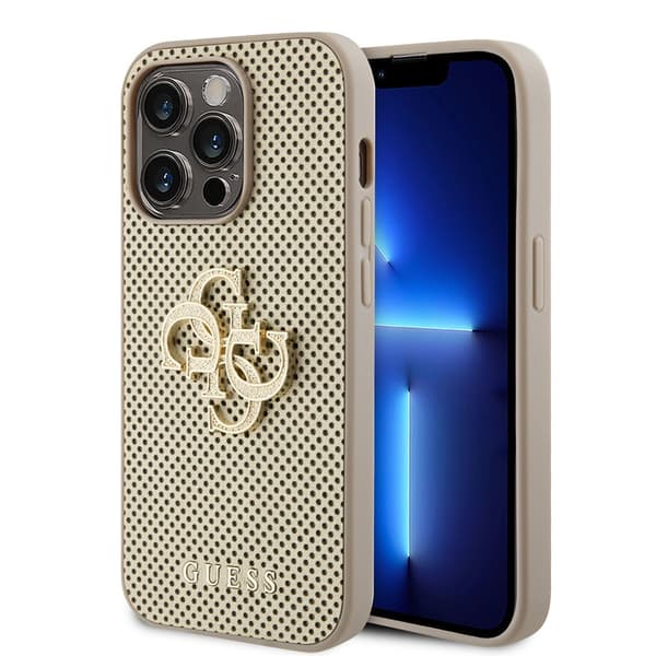 Guess iPhone 15 Pro Max Skal Perforated Glitter Guld