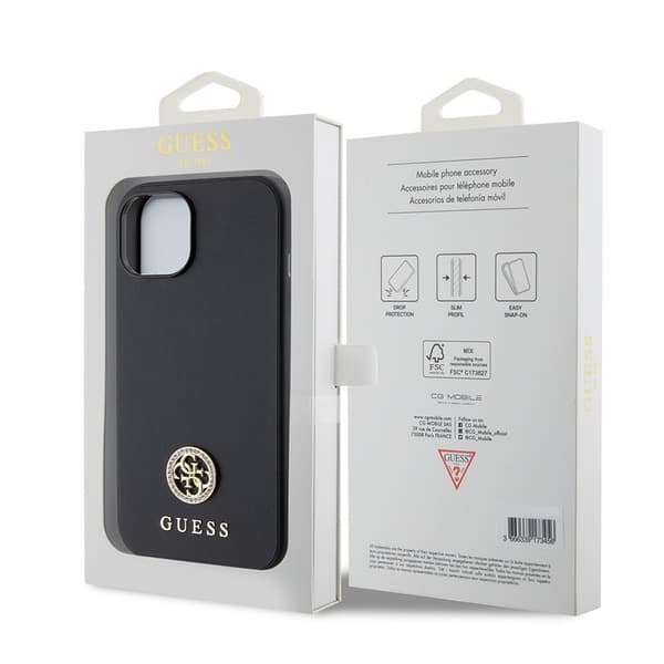 Guess iPhone 15 Skal Metal Logo Strass Svart