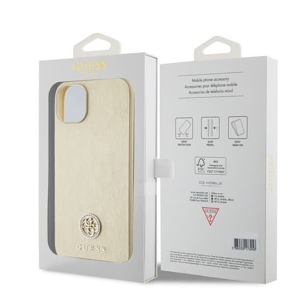 Guess iPhone 15 Kuori Metal Logo Strass Kulta