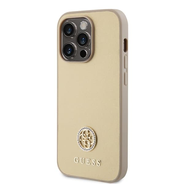 Guess iPhone 15 Pro Kuori Metal Logo Strass Kulta