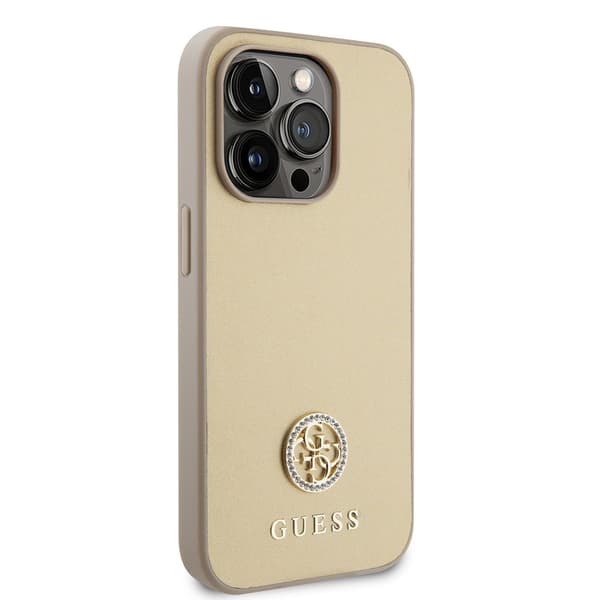 Guess iPhone 15 Pro Kuori Metal Logo Strass Kulta