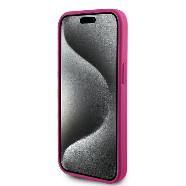 Guess iPhone 15 Skal Metal Logo Strass Metallic Rosa